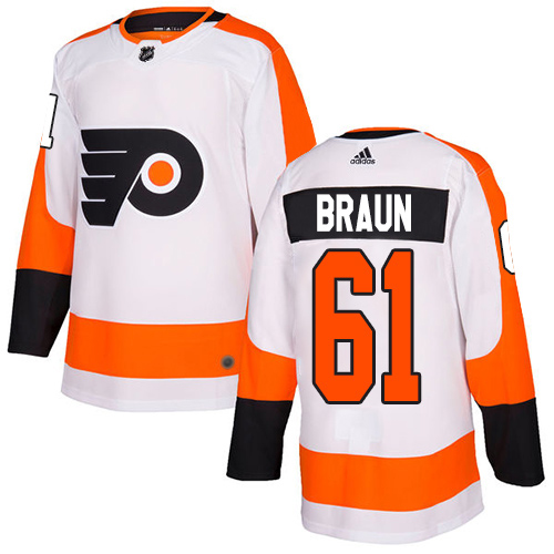 Cheap Adidas Philadelphia Flyers 61 Justin Braun White Road Authentic Stitched Youth NHL Jersey
